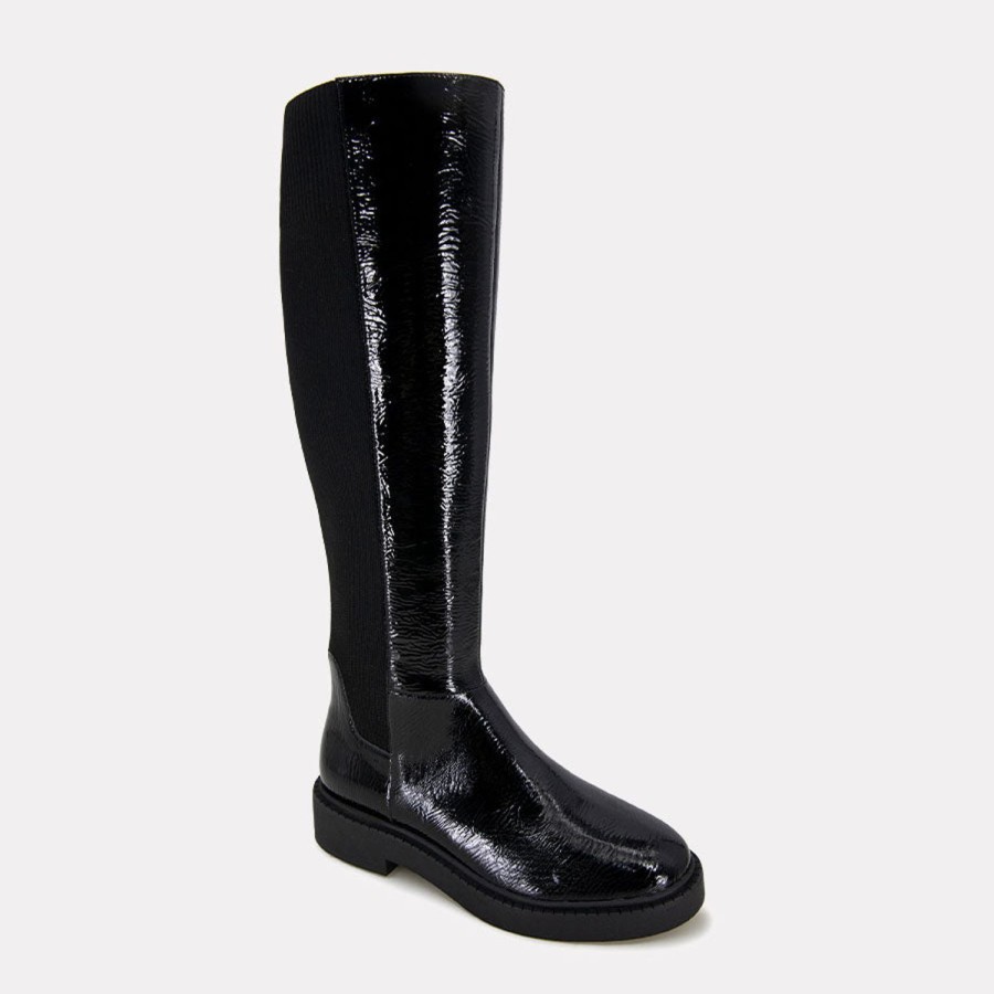 Heels Andre Assous | Viva Patent Leather Boot Black-Crinkle-Patent