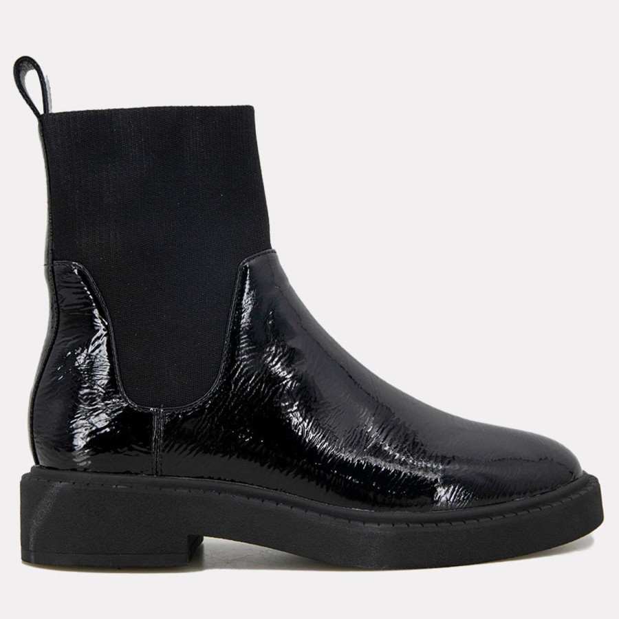 Heels Andre Assous | Violet Patent Leather Chelsea Boot Black-Crinkle-Patent