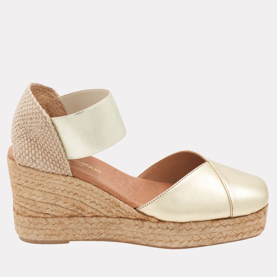 The Original Espadrille® Andre Assous | Pedra Leather Espadrille Wedge Gold