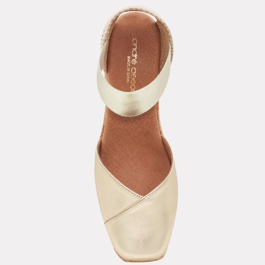 The Original Espadrille® Andre Assous | Pedra Leather Espadrille Wedge Gold