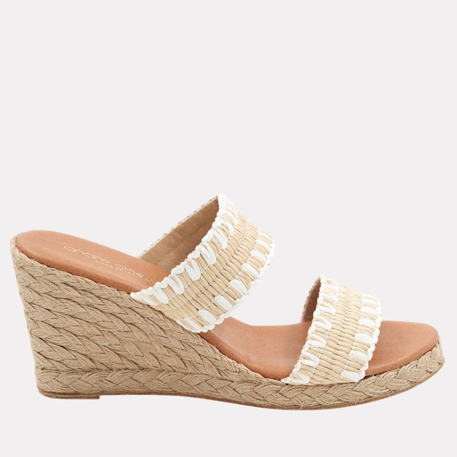 The Original Espadrille® Andre Assous | Nolita Stiched Raffia Espadrille Wedge Beige-White-Raffia