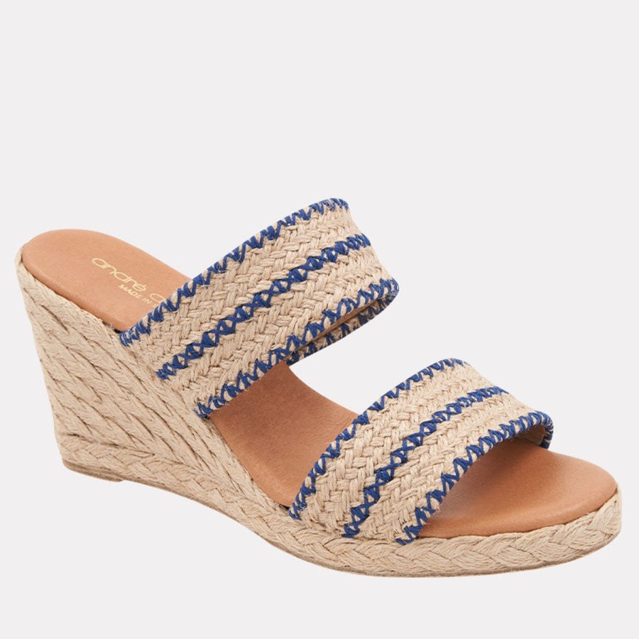 The Original Espadrille® Andre Assous | Nolita Knit Espadrille Wedge Natural-Navy-Raffia