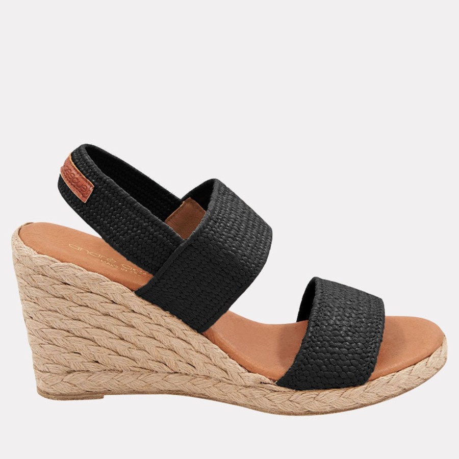 The Original Espadrille® Andre Assous | Allison Stretch Raffia Espadrille Wedge Black-Stretch-Raffia