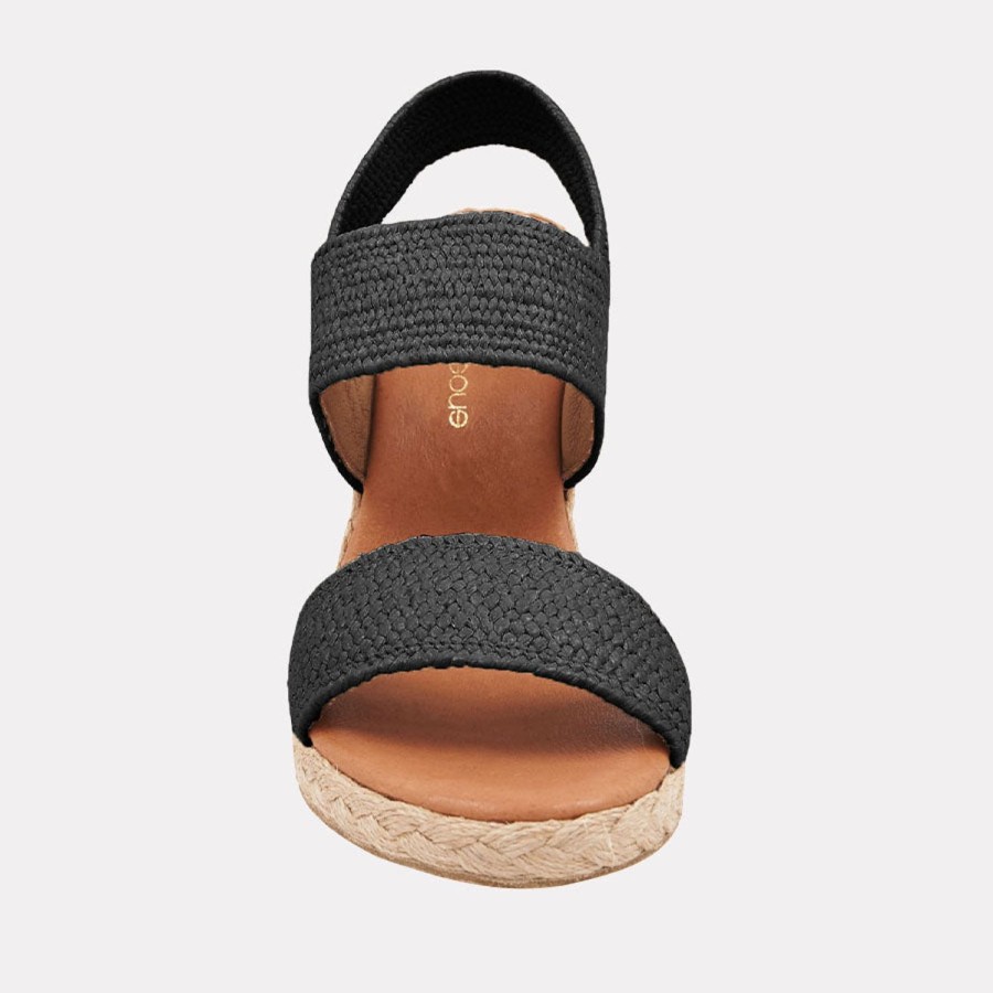 The Original Espadrille® Andre Assous | Allison Stretch Raffia Espadrille Wedge Black-Stretch-Raffia